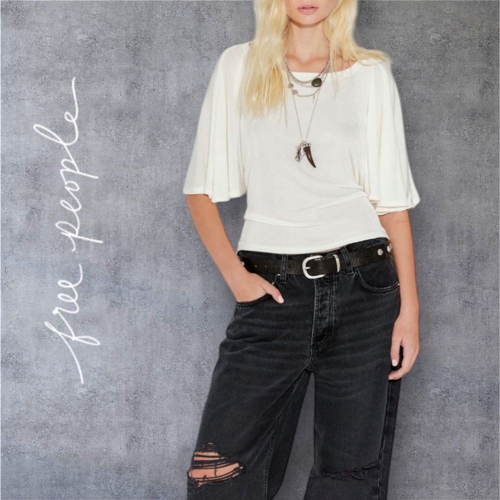Free People Women’s Dolan Flutter Sleeves Top in the Size Large in Ivory Color